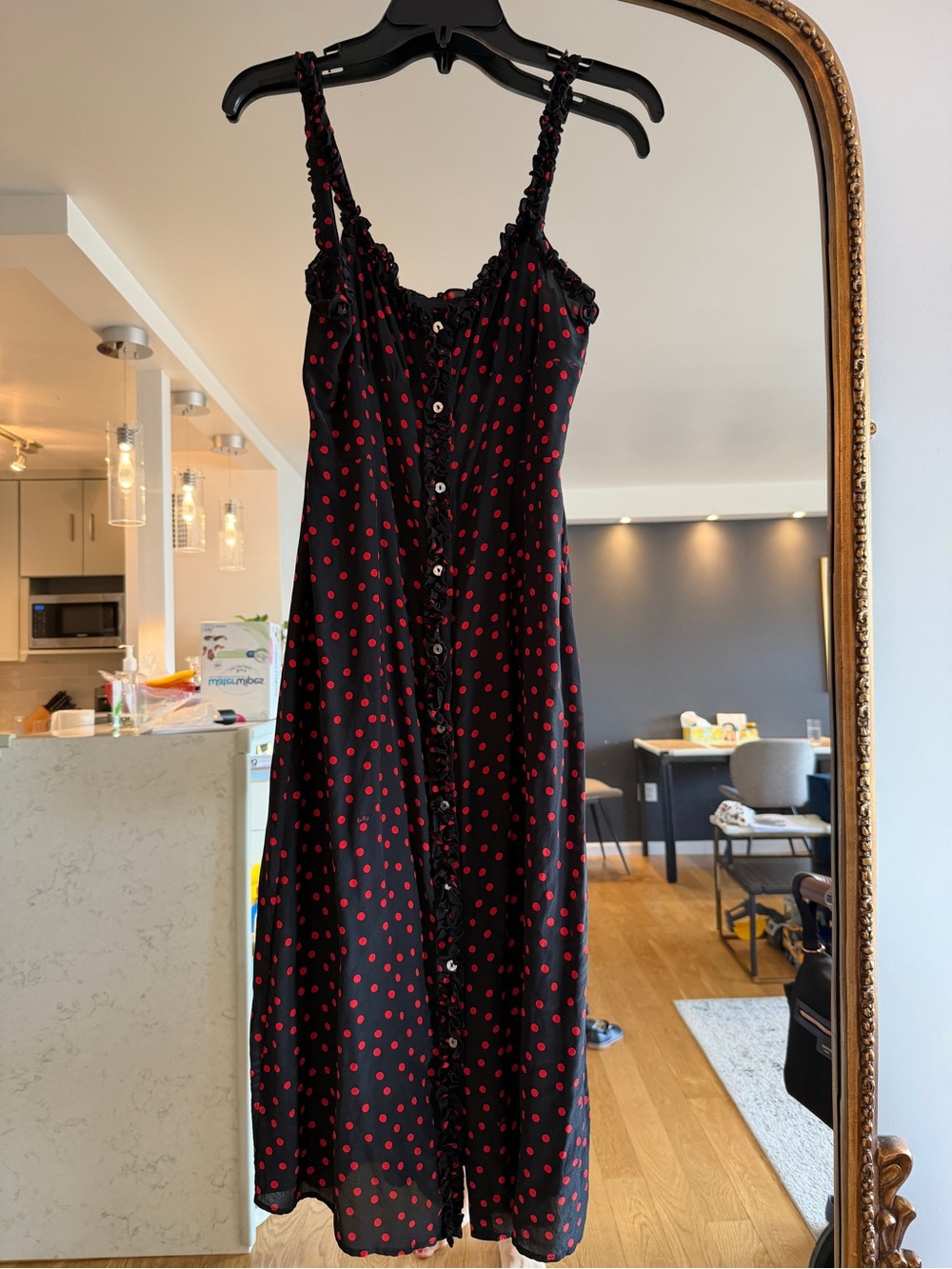Realisation Par Black Midi Dress with Red Polka Dot Print - Picture 2 of 6
